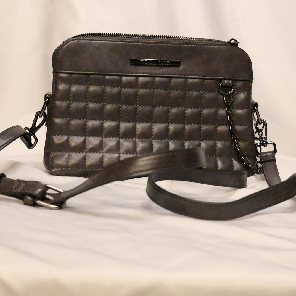 Steve Madden Brown‎ Gray Quilted Crossbody Purse Adjustable Strap